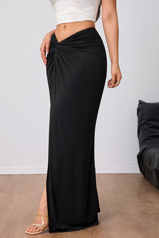 Velana Draped High-Slit Maxi Skirt