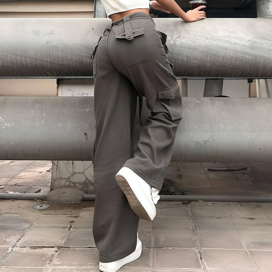 High-Waist Utility Cargo Jeans with Belt