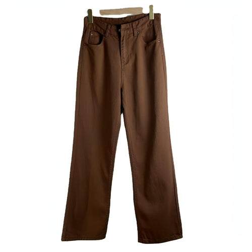 Retro American High-Waist Brown Straight-Leg Jeans