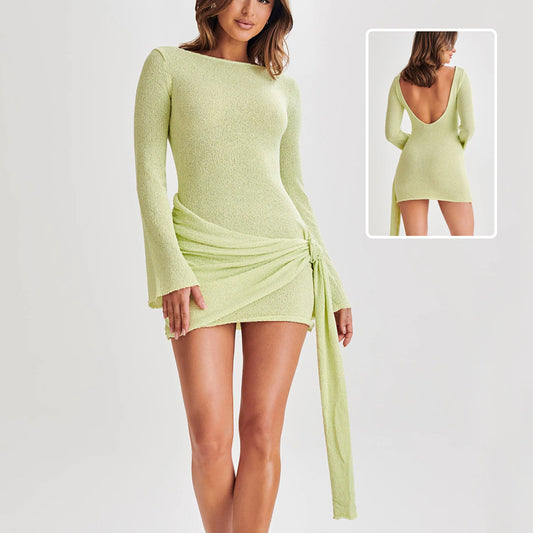 Velana Backless Long Sleeve Mini Dress