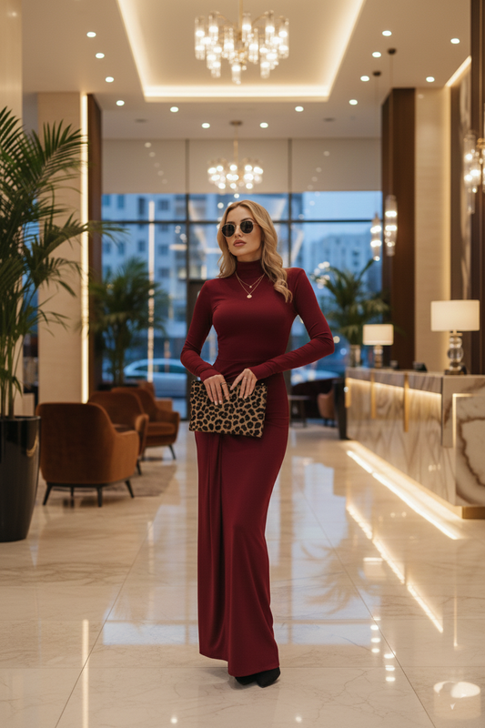 Velana Sculpted Tie-Waist Long Sleeve Dress