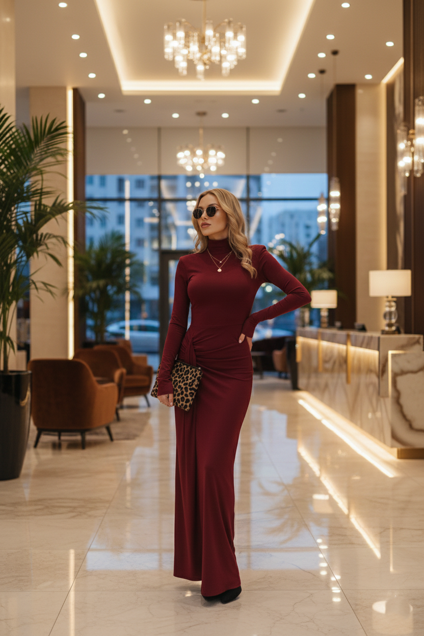 Velana Sculpted Tie-Waist Long Sleeve Dress