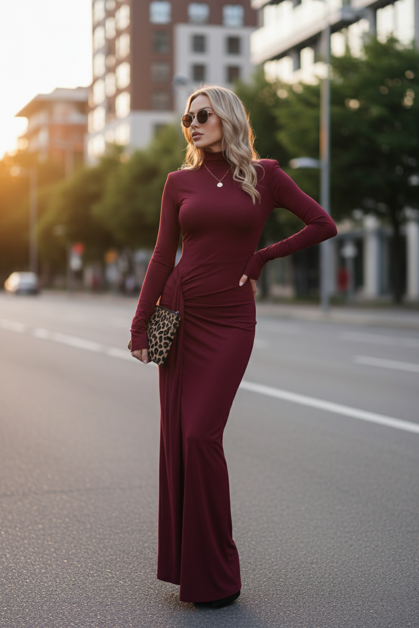 Velana Sculpted Tie-Waist Long Sleeve Dress