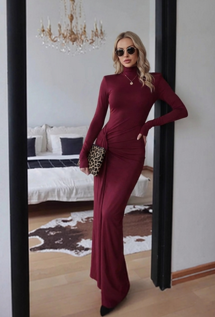 Velana Sculpted Tie-Waist Long Sleeve Dress