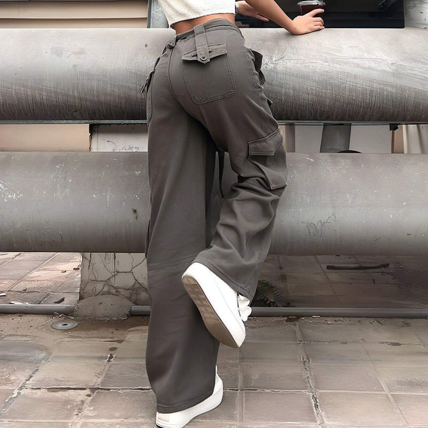 High-Waist Utility Cargo Jeans with Belt