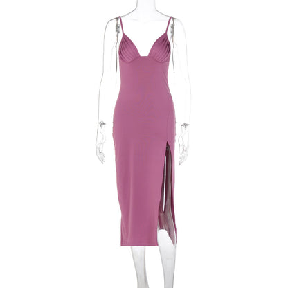 Velana Deep V Slit Bodycon Dress