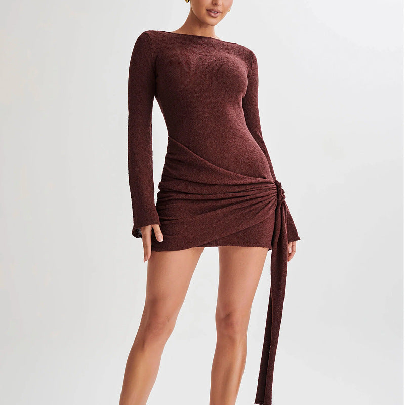 Velana Backless Long Sleeve Mini Dress