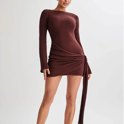 Velana Backless Long Sleeve Mini Dress